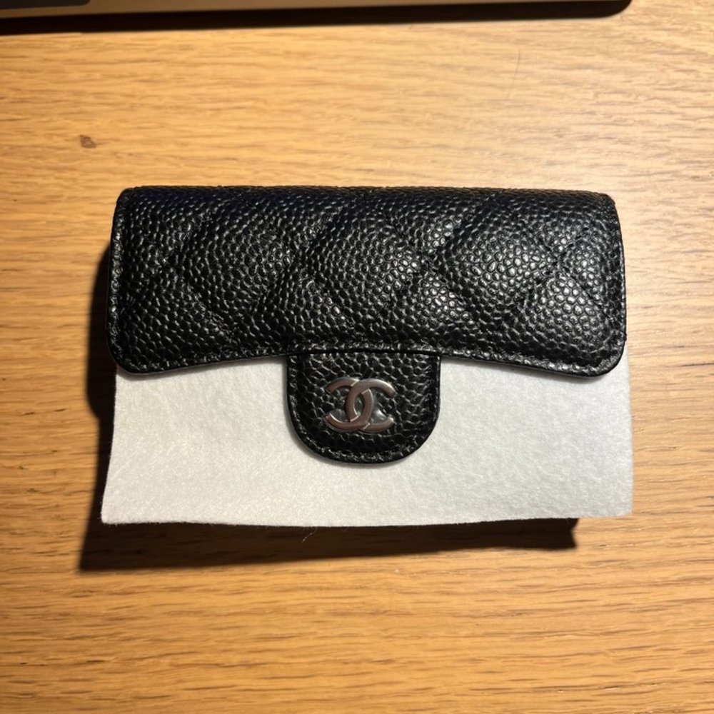 chanel black flap card wallet